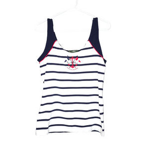 Ralph Lauren Flag Anchor Nautical Navy Striped Tank Top Medium Preppy Y2K